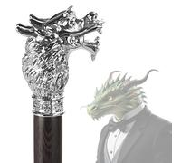 Solid Wood Animal Walking Cane for Men and Women, Gothic Decorative Ornate Metal Cane with Ergonomic Handle, Walking Stick for Senior(Dragon)