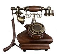 Solid Wood Antique Telephone European Creative Retro Old-Fashioned Rotary Turntable Wired Landline Solid Wood Body Metal Bracket