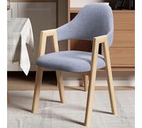 Solid Wood Armchair Dining Chair, Modern Leisure Chair, Linen Cotton Small Office Chair with backrest, Ergonomic Curved backrest, Suitable for Dining and Living Rooms F