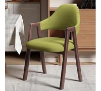 Solid Wood Armchair Dining Chair, Modern Leisure Chair, Linen Cotton Small Office Chair with backrest, Ergonomic Curved backrest, Suitable for Dining and Living Rooms E