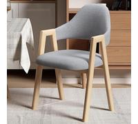 Solid Wood Armchair Dining Chair, Modern Leisure Chair, Linen Cotton Small Office Chair with backrest, Ergonomic Curved backrest, Suitable for Dining and Living Rooms H