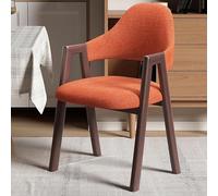 Solid Wood Armchair Dining Chair, Modern Leisure Chair, Linen Cotton Small Office Chair with backrest, Ergonomic Curved backrest, Suitable for Dining and Living Rooms B
