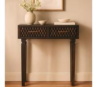 Solid Wood Arno Console Table with 2 Smooth-Gliding Drawers, Handcrafted Bedside Table with Mango Wood, 35L x 80W x 82H cm, Brown Aosom UK