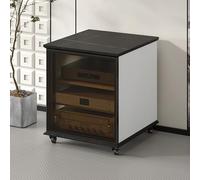 Solid Wood AV Cabinet with Adjustable Shelves Freestanding Display Stand with Cooling Fan Movable Audio/Video Rack for Home Entertainment (White 25in)