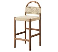 Solid Wood Bar Stools, Modern Kitchen Counter Chairs with Rope Weaving Backrest, Ergonomic Design, Sturdy Wooden Legs for Kitchen Island and Dining Room