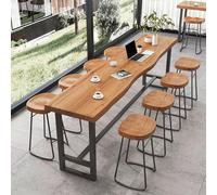 Solid wood bar table tall narrow,Industrial Rectangle Edge Kitchen Table,Counter Height Kitchen Dining Table,Wooden Balcony Bar Table with Metal Legs,Narrow Trestle Table Rustic Long Bar Table,No Stoo