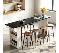 Solid Wood Bar Table with Storage Shelf 1" Thick Counter Height Pub Table T-Style Legs Narrow Long Design for Kitchen Dining Room Living Room Home Bar & Bistro.
