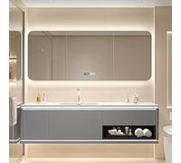 Solid Wood Bathroom Vanity with Smart LED Defog Mirror Cabinet and Drawers for Wall Mount Installation