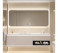 Solid Wood Bathroom Vanity with Smart LED Defog Mirror Cabinet and Drawers for Wall Mount Installation