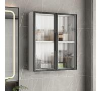 Solid Wood Bathroom Wall Cabinet with Tempered Glass Door Minimalist Light Luxury Style Storage Cabinet for Bathroom Kitchen Bedroom Living Room Wall Mounted Bathroom Side Cabinet