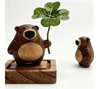 Solid Wood Bear Diffuser, Cute Bear Aroma Diffuser, Hand-Carved Pine Wood Carving Decor with Four-Leaf Clover, Natural Essential Fragrance Diffusers for Home, Car, Bedroom, Office Desk Gift (1pc)