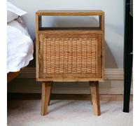 Solid Wood Bedside Cabinet, Mini Nightstand with Knitted Fabric Door & Open Slot, Cotton-Blend, Brown Aosom UK