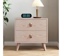 Solid Wood Bedside Table, Mid-Century Modern Nightstand Vintage Aesthetic Cabinet Organizer with 2 Drawers, Farmhouse Night Stand for Bedroom, Easy Assembly(45x40x50cm(18x16x20inch), Cream)
