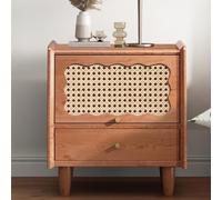 Solid Wood Bedside Table, Night Stand with Rattan Decorated Drawers, Bed Side Tables with Solid Wood Feet, with Large Storage Drawer,Wood Small Side Coffee Table for Living Room and Bedroom ( Color :