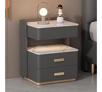 Solid Wood Bedside Table with Drawer and Lighting, Nordic Style Nightstand for Bedroom