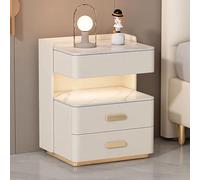 Solid Wood Bedside Table with Drawer and Lighting, Nordic Style Nightstand for Bedroom