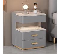 Solid Wood Bedside Table with Drawer and Lighting, Nordic Style Nightstand for Bedroom