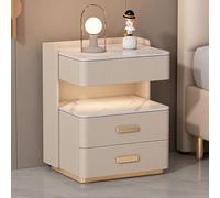 Solid Wood Bedside Table with Drawer and Lighting, Nordic Style Nightstand for Bedroom