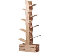Solid Wood Bookshelf, Tall Bookcase with Storage Basket, Modern Narrow Organizer for Bedroom, Living Room, Home Office, Corner Display Shelving Units, 8-Tier