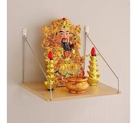 Solid Wood Buddha Statue Altar Shelf - Wall-Mounted Chinese Shrine for Meditation God of Wealth Guanyin & Guan Gong Incense Offering Table & Puja
