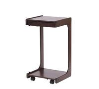 Solid Wood C Shaped Side Table with Drawer & Lockable Wheels 2-Tier Rolling End Table for Small Spaces Stylish TV Tray Table for Living Room & Sofa Use