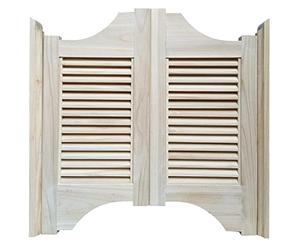 Solid Wood Cafe Swing Door with Self-Closing Hinges, Louvered Interior Design for Terrace and Emporium Entrances