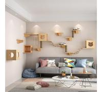 Solid Wood Cat Climbing Frame, Multifunction Cat Wall Furniture, Cat Wall Shelves, Suspended Design, Stable Structure(Style2)