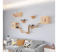 Solid Wood Cat Climbing Frame, Multifunction Cat Wall Furniture, Cat Wall Shelves, Suspended Design, Stable Structure(Style4)