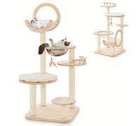 Solid Wood Cat Tree, 4-in-1 Building Block Large Cat Tower with Space Capsule Nest, Sisal Scratching Posts, Padded Platform, Hanging Toy, Cat Tree Tower for Indoor Cats