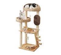 Solid Wood Cat Tree, 50 Inch Modern Cat Tower with Space Capsule, Hand-Woven Basket Nest, Sisal Posts & Scratching Board, Heavy-Duty Multi-Level Indoor Tower