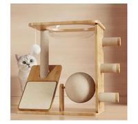 Solid Wood Cat Tree with Rolling Ball Sisal Scratching Pad Scratching Post Space Capsule Cat Tower H63.5cm (25") with Stairs Suitable for Short-Legged Cats Thickened Base Plate Space-Saving Design