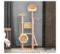 Solid Wood Cat Tree with Space Capsule Scratching Post with Stairs Pine Wood Hammock Large Cat Tower H194/210cm (79.4/82.7") Jute Rope Cat Toy Bird's Nest Cat Bed for Multi-Cat Households