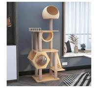 Solid Wood Cat Tree with Space Capsule Scratching Post with Stairs Pine Wood Hammock Large Cat Tower H194/210cm (79.4/82.7") Jute Rope Cat Toy Bird's Nest Cat Bed for Multi-Cat Households