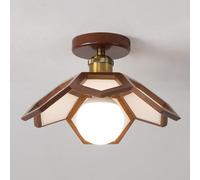 Solid Wood Ceiling Lamp Creative Geometric Ceiling Light, Nordic Japanese 7W Led Wooden Ceiling Light Fixture, Hallway Porch Ceiling Lighting, 11 inch Dia/Brown
