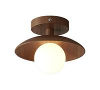 Solid Wood Ceiling Lamp Modern Nordic Semi Flush Mount Ceiling Light, Globe Glass Shade Ceiling Lighting Aisle Light, Wood Close to Ceiling Lights for Bedroom Hallway Living Room/Brown/28Cm