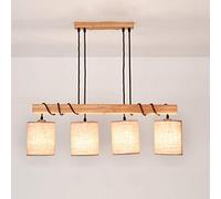 Solid Wood Chandelier,E27 Nordic Linen Fabric Ceiling Light, LED Adjustable Hanging Lights, Modern Wooden 3 Lights Decorative Lighting, Japanese Restaurant Chandeliers Color : 4 lights 3 Ligh
