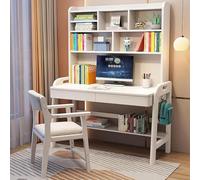 Solid Wood Chi-*ld*ren Study Table,Height Adjustable Desk with Hutch and Storage Drawer,Student's Study Desk K*ids Writing Desk Workstation for Home School Use(114x65-75cm)