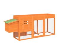 Solid Wood Chicken Coop with Run, 204x50x84 cm, Brown Green | Outdoor shelter, predator , breathable fencing, water- roof, multi-animal use, herb planter top