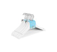 SONGMICS Wood Children's Hangers, Pack of 10 Kid's Clothes Hangers, with Trousers Bar, Shoulder Notches, 360° Swivel Hook, 35 cm Long, White and Silver CRW006W02