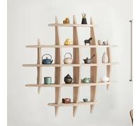 Solid Wood Chinese Tea Cup Rack, Coffee Mug Display Holder for Shot Glass/Candles/Collectibles, Wall Decoration Teaware Shelf, Rustic Vintage Display Case(Style-2)