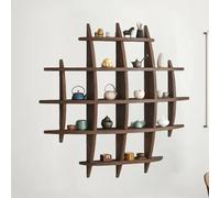 Solid Wood Chinese Tea Cup Rack, Coffee Mug Display Holder for Shot Glass/Candles/Collectibles, Wall Decoration Teaware Shelf, Rustic Vintage Display Case(Style-1)