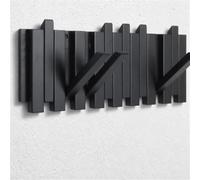 Solid Wood Coat Rack 8 Hooks Black Matte: for Hallway | Magnetically foldable, 15 kg load capacity, space-saving (42.5 cm) wall coat rack - easy to assemble for jackets, coats