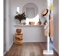 Solid Wood Coat Rack, Free Standing Hall Coat Tree with 8 Hooks, 3 Height Options, White