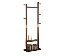 Solid Wood Coat Rack, Traditional Chinese Style Standing Hanger, Compact Floor Clothes Valet Stand for Entryway, Bedside, Living Room