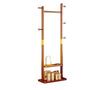 Solid Wood Coat Rack, Traditional Chinese Style Standing Hanger, Compact Floor Clothes Valet Stand for Entryway, Bedside, Living Room