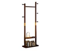 Solid Wood Coat Rack, Traditional Chinese Style Standing Hanger with 5 Hooks, Space-Saving Clothes Valet Stand for Entryway, Bedroom, Living Room