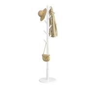 Solid wood coat rack with 8 hooks for entryway and hallway, Cloud White