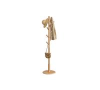 Solid wood coat rack with 8 hooks for entryway and hallway, Natural Beige