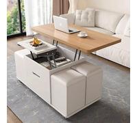 Solid Wood Coffee Table, Lift Top Coffee Table with Storage, 3 in 1 Multi-Function Modern Folding Center Table, Scalable Multifunctional Modern Coffee Table with Four Stools, for Living Room Kitchen