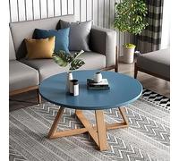 Solid Wood Coffee Table, Modern Round Coffee Table for Living Room, Wooden Farmhouse Coffee Table Side Table, Small Center Table End Table, Nordic Style Coffee Side Table,Blue,50cm